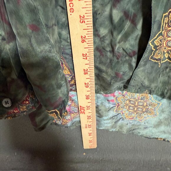 Vintage Structure 100% Silk Abstract Festival Button Down Shirt Men's Large - Picture 4 of 7